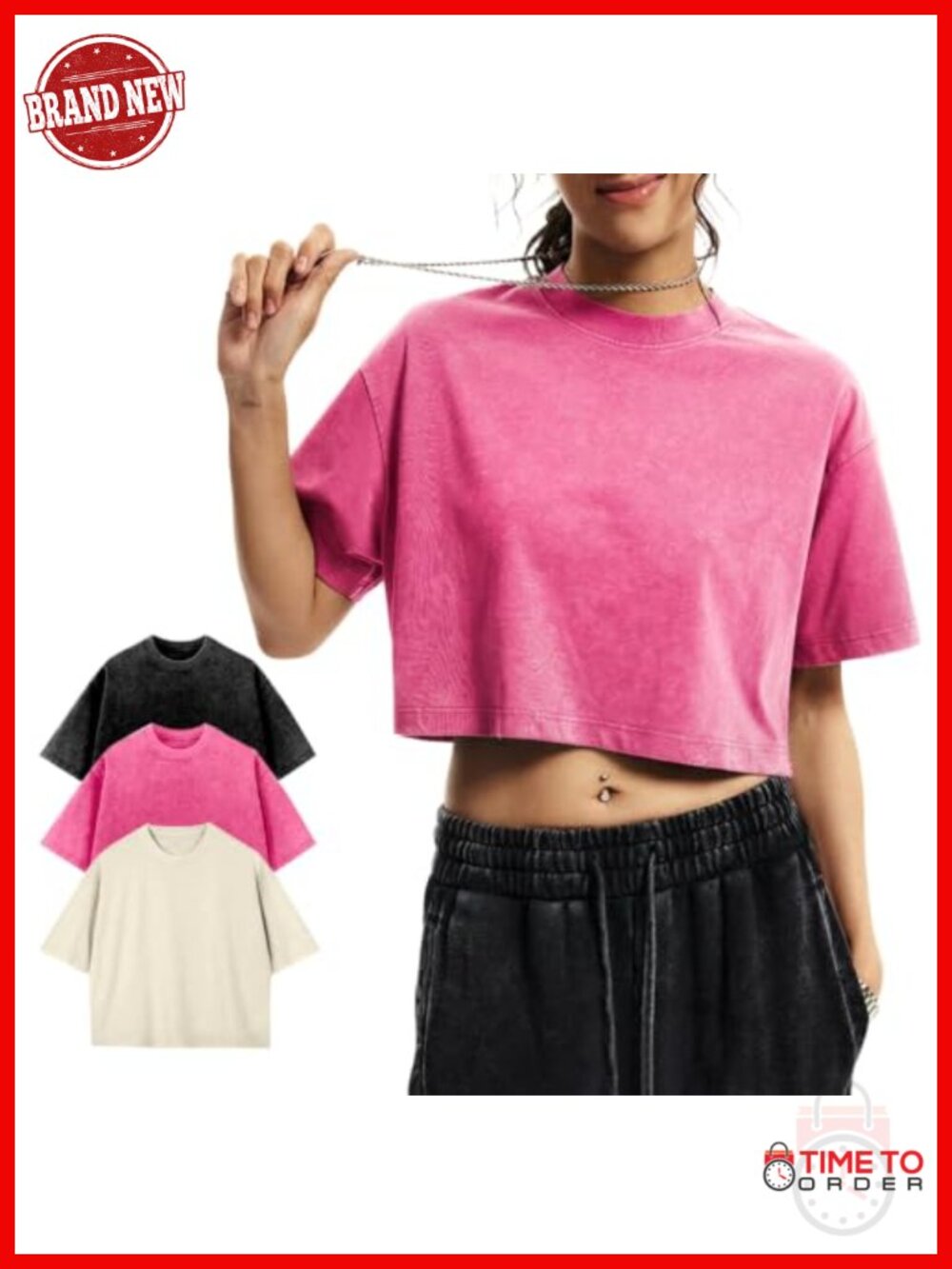 Cotton Oversized Boxy Cropped Tee Vintage Acid Wash Crop Top